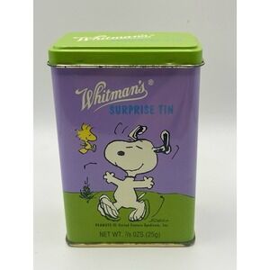Vintage Whitmans Snoopy & Woodstock Surprise Tin Can Peanuts 1991 Toy & Stickers